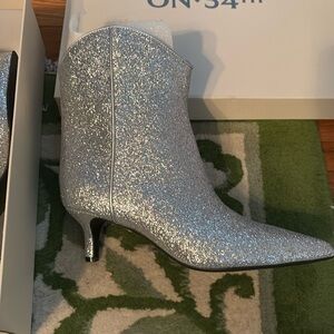 Silver glitter short cowboy boots